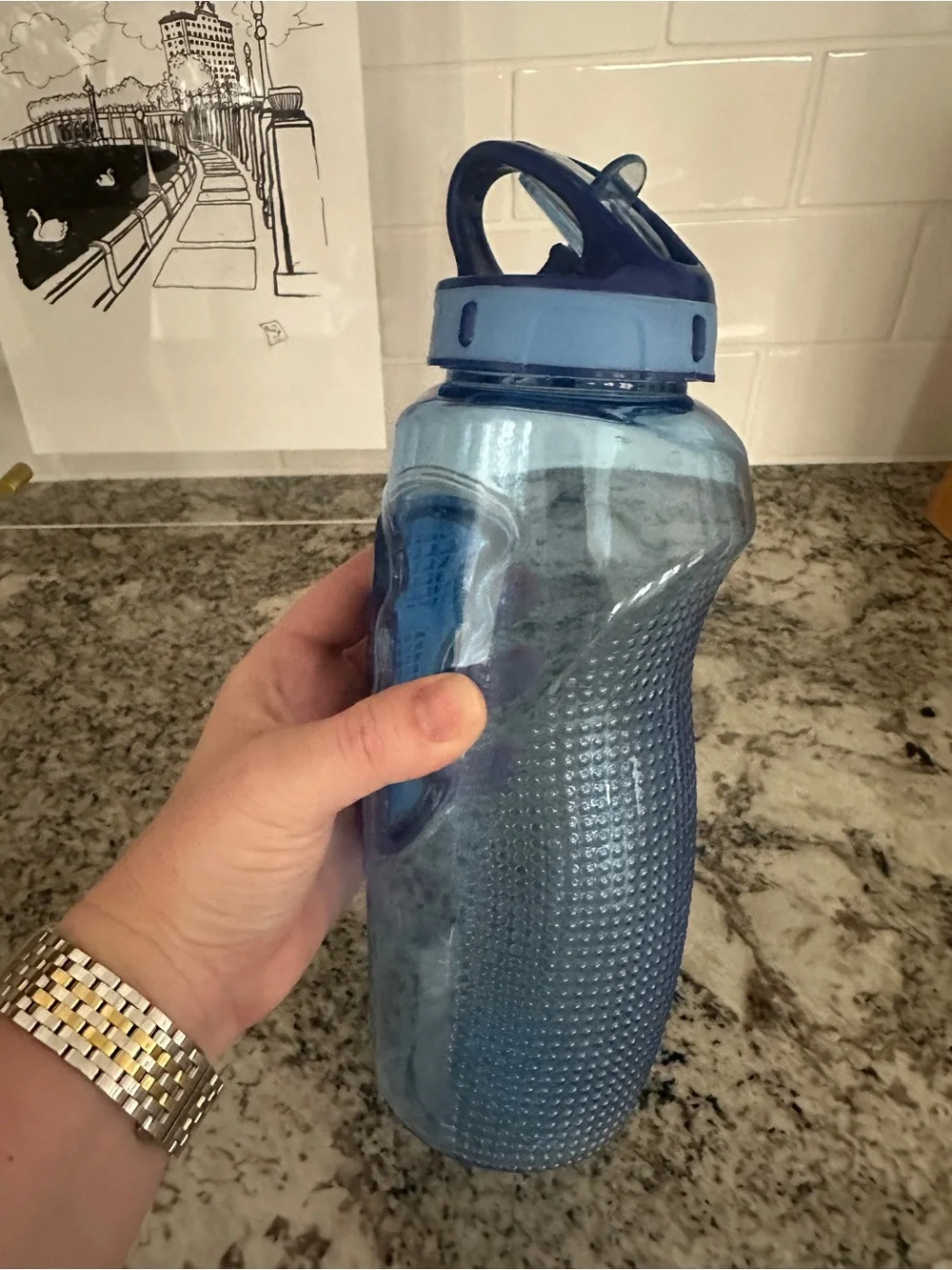 Blue BPA-Free Sports Water Bottle with Flip-Top Lid
